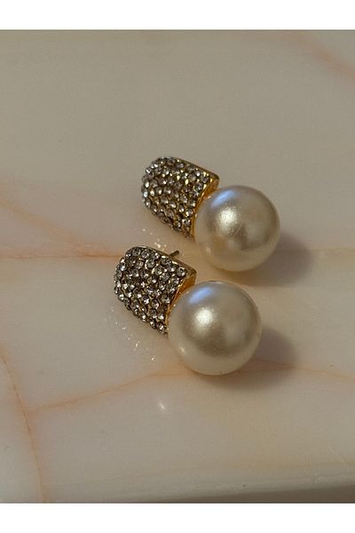 MioArt Women's Zircon Stone Pearl Detailed Stylish Earrings