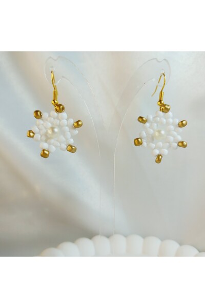 Crystal Atelier Pearl Detailed Sand Beads Miyuki New Snowflake Earrings