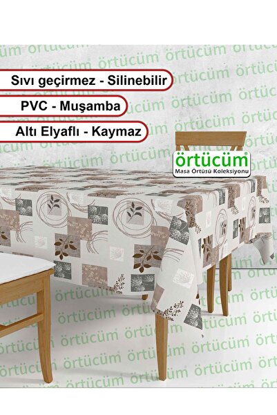 Örtücüm Pvc Astarlı Muşamba Mutfak Masa Örtüsü Bej Çiçek Desenli Naylon Leke ...