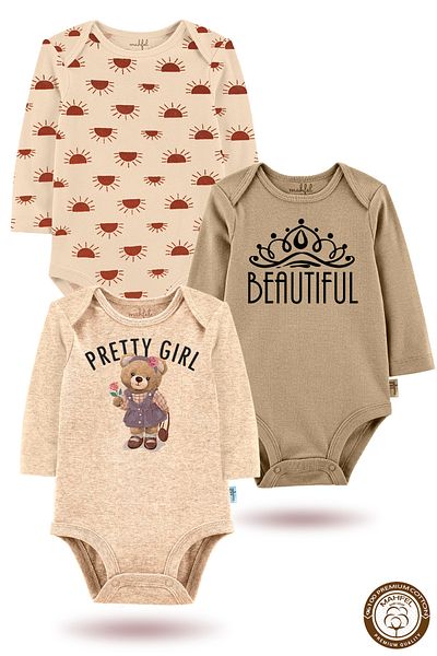 MAHFEL 100% Cotton 3-Piece Organic Printed Snap Fastener Baby Bodysuit