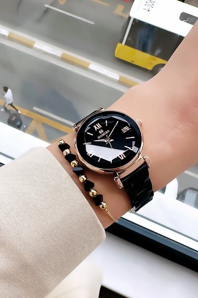 Homies Women's Wristwatch 3 Atm Waterproof Black Color Steel Strap + Bracelet