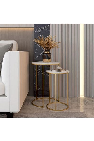 EDMONDA EV AKSESUAR ELA GOLD ZİGON SEHPA 2Lİ METAL SERVİS SEHPA