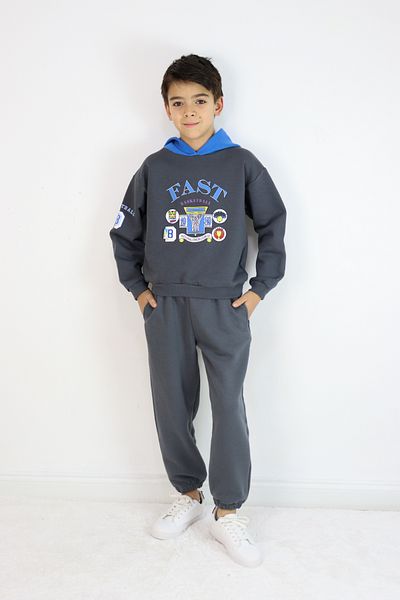Pijamella Boy's 2-Piece Set Oversize Hooded Sweatshirt-Waist Elastic Bottom Tracksuit Set