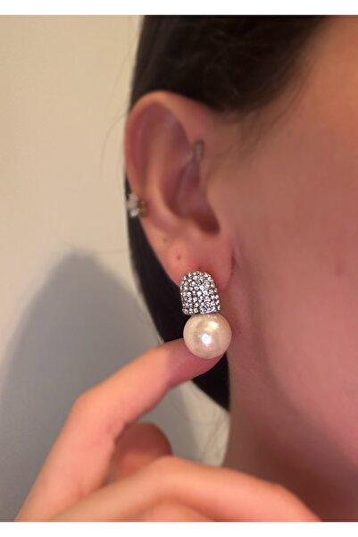 MioArt Kadın Zirkon Taşlı İnci Detaylı Şık Küpe