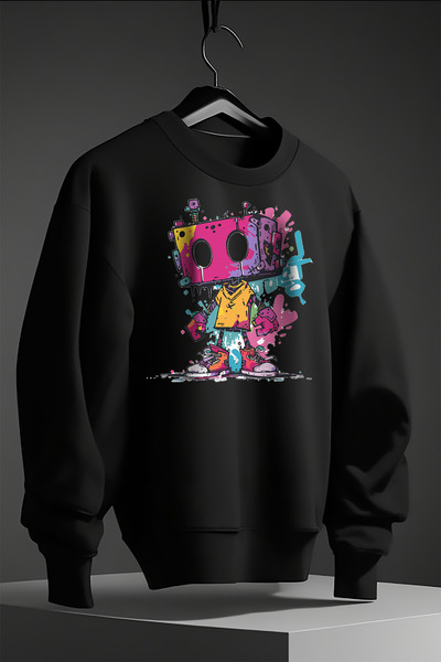 ROBOT Desenli DTF Baskılı Sweatshirt