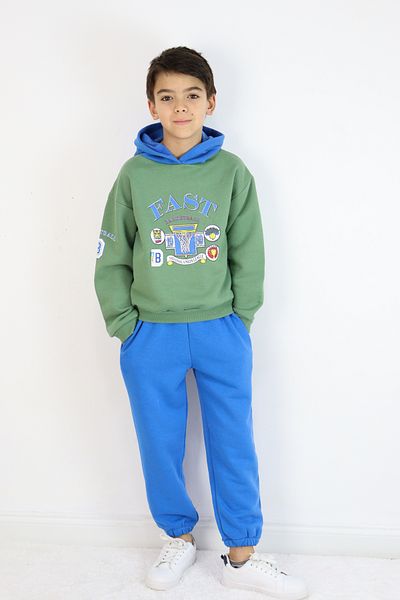 Pijamella Boy's 2-Piece Set Oversize Hooded Sweatshirt-Waist Elastic Bottom Tracksuit Set
