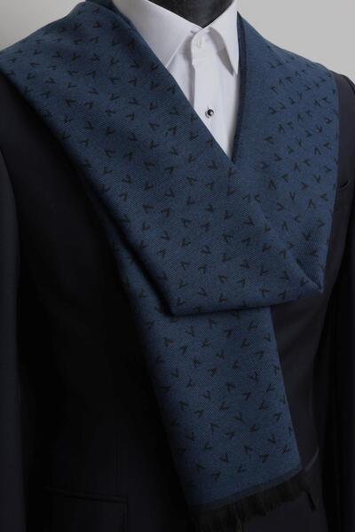 Esgue Μαύρο-Μπλε Μπλε Κασκόλ Βισκόζης με μοτίβο διπλής όψης V