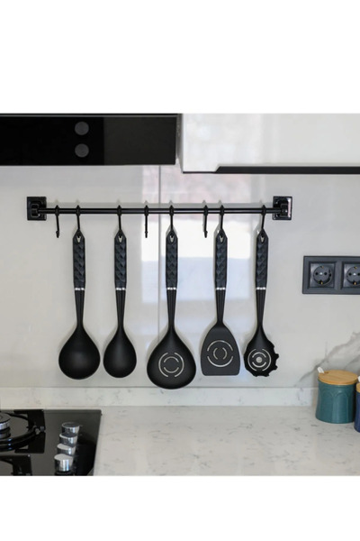 MAGNASTE Vidasız Montaj Duvar Rayı 8li Askı Siyah 55 Cm