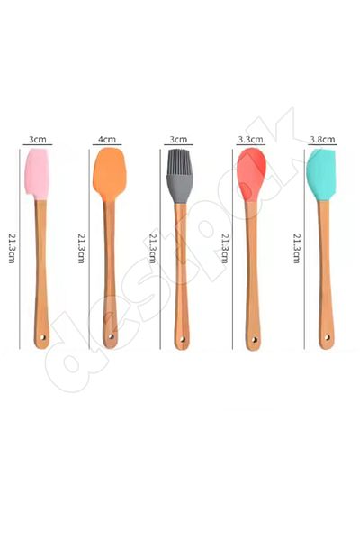 Destpak Set of 5 Mini Bamboo Spatulas - Egg Brush - Bamboo Handle - Baby Compatible