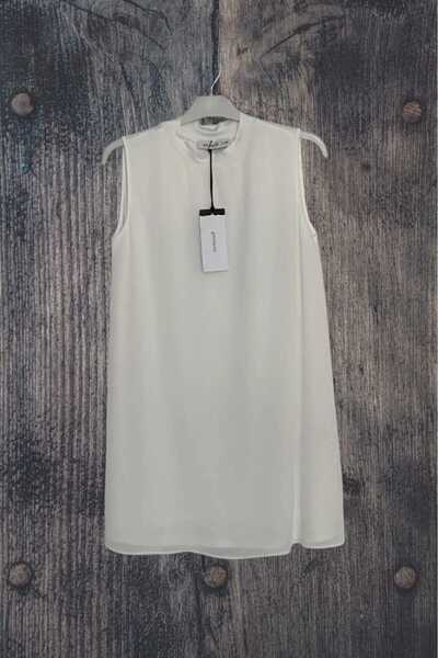 Puane Kadın Ekru Renk Sıfır Kol Şifon Detaylı Astarlı Içlik 10270