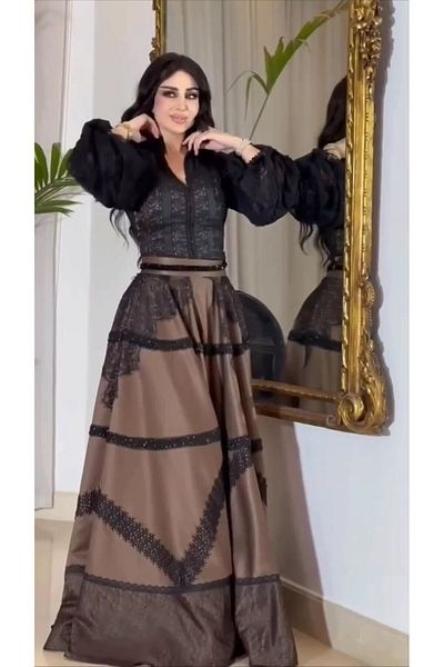 Gold Dresses Satin Lace Evening Dress - Aby 242212