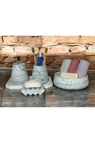 Chiko Mall Set de baie multifuncțional din beton în elegantă marmură - 5 piese