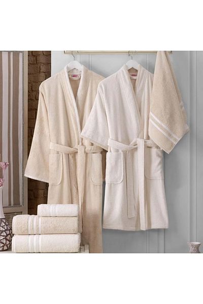 Hobby Sude 60% Bamboo 40% Cotton Οικογενειακό Σετ Μπουρνούζι-Κρεμ Μπεζ