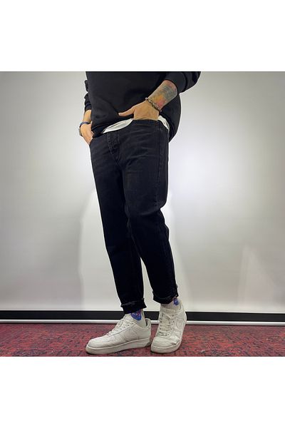 higo Μαύρο ανδρικό Boyfriend Jean με λεπτομέρεια στα πόδια