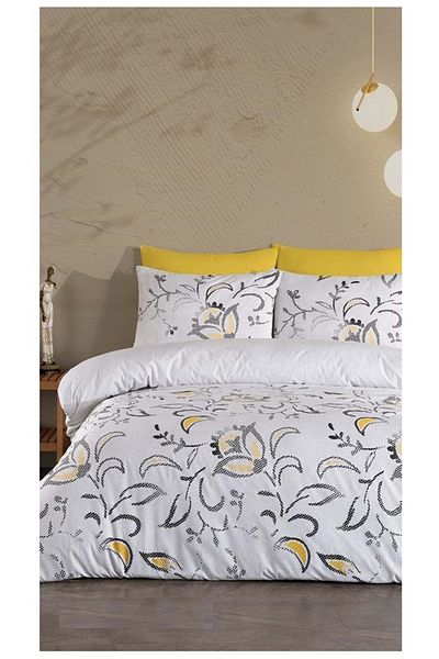 JOLLY HOME Σετ Παπλωματοθήκη 4 Εποχών Διπλό Καπιτονέ-Κίτρινο Γκρι Magnolia