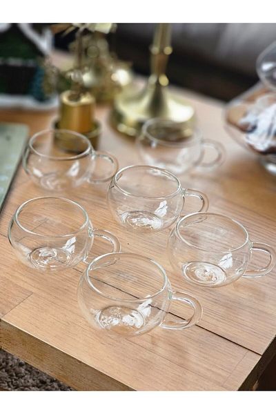 MİMOZA PARK 6 Pieces Mini Heat Resistant Glass Coffee Cup Mug 100 ml