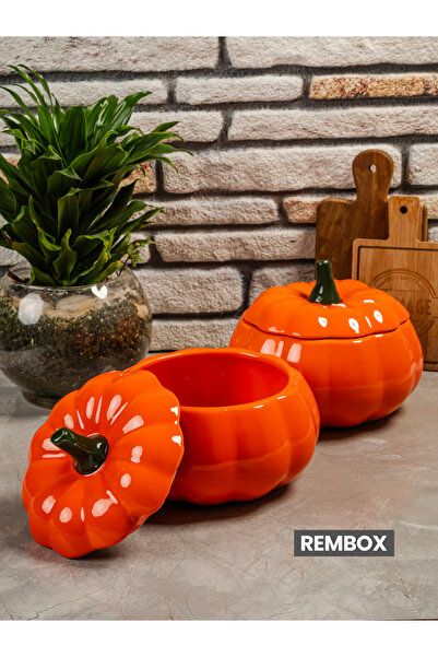 Rembox 2'li Büyük Boy Bal Kabağı Dekoratif Saklama Kabı - Baharatlık Şekerlik...