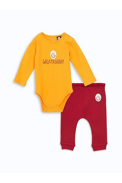 LC Waikiki Lcw Baby - Orange Printed Snap Fastener Bodysuit and Sweatpants for Baby Boy Set of 2