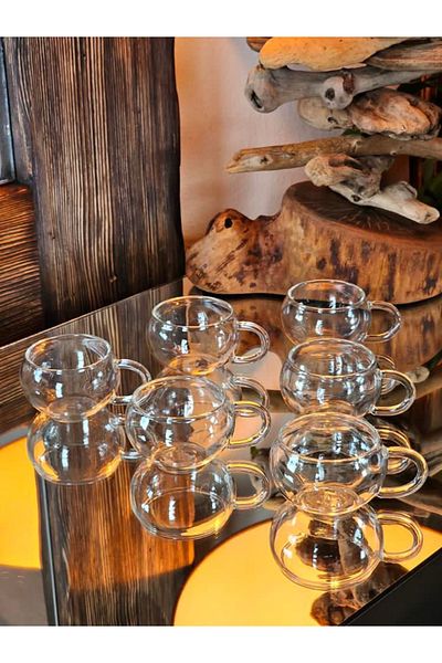 MİMOZA PARK 6 Pieces Mini Heat Resistant Glass Coffee Cup Mug 100 ml