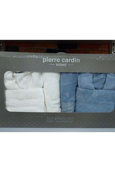 Mandaş P.Cardin 6 Piece Jacquard Οικογενειακό Σετ Μπουρνούζι - Soft Cream Indigo Logo