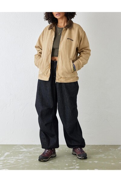 september island Açık Hardal Renk Kısa Kanvas Oversize Mont