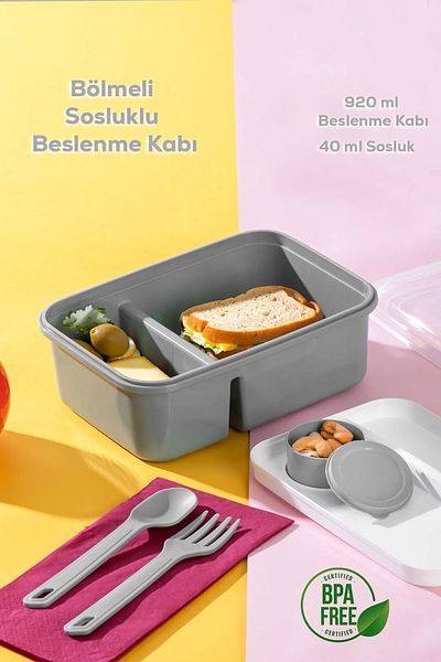 HOBBY LİFE Nutrition Bowl - with Self-Sauce Bowl Compartment and Fork Spoon