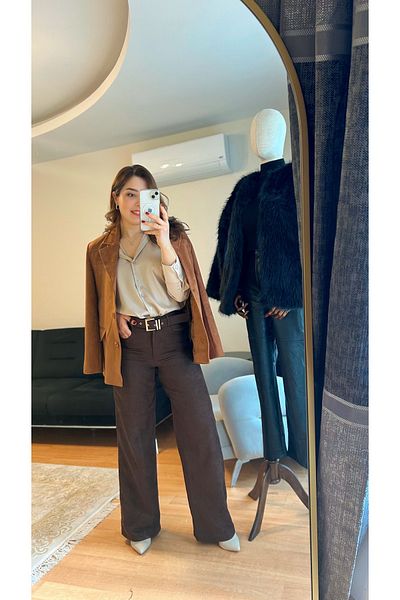 Fidan Suede Women's Trousers - Belted Model