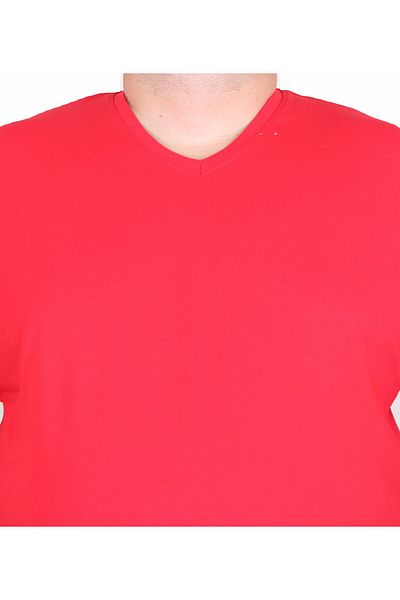 MocGrande Plus Size Lycra Men's V-Neck T-Shirt - Red 11170