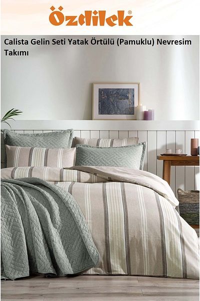 Özdilek Ozdilek Calista 7 Piece Bridal Set with Bed Linen (Cotton) - Green