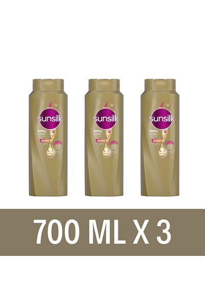 Sunsilk 3 × العناية بالشعر للشعر الجاف التالف، حل تساقط الشعر، مع مركب فيتامين الصويا وزيت الخروع، 700 مل