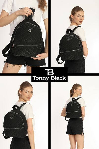 Tonny Black Original Women's Waterproof Quilted with Adjustable Strap School Course Sports Daily Backpack for Business