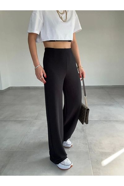 Cbm Biykeç Store Women's Crepe Fabric Gipe Detail Palazzo Pants