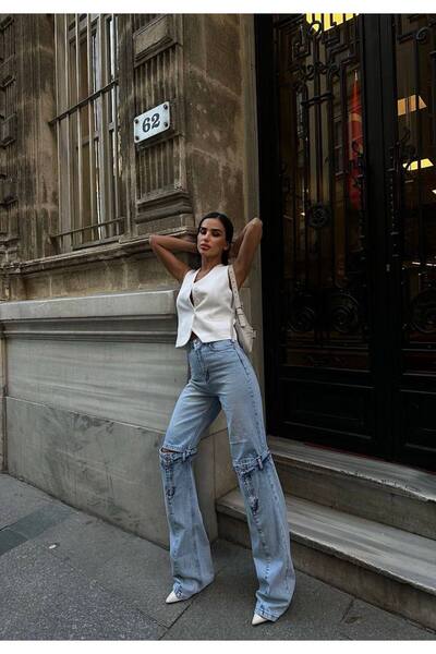 Diviny Λεπτομέρεια ένθετου γόνατου Ice Blue Palazzo Jean