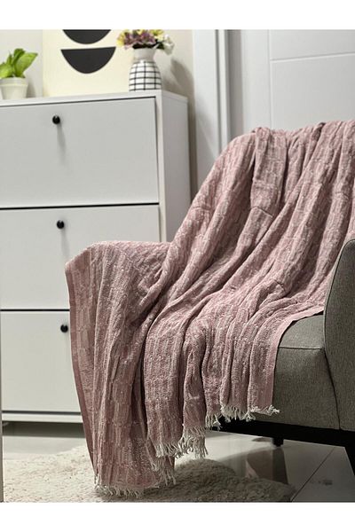 MEKA TEKSTİL 100% Organic Cotton Straw Pattern Fringed Sofa Cover |   Shawl