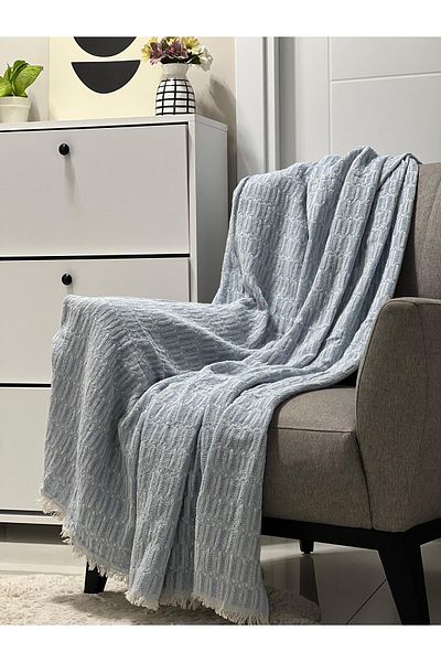 MEKA TEKSTİL 100% Organic Cotton Straw Pattern Fringed Sofa Cover |   Shawl