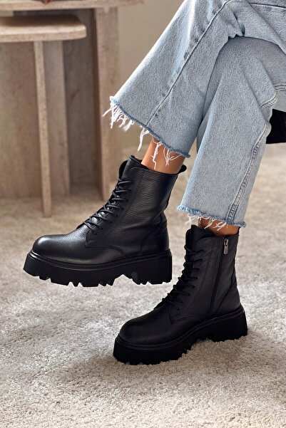 NİŞANTAŞI SHOES Dámské šněrovací boty Juniper z pravé kůže na podpatku