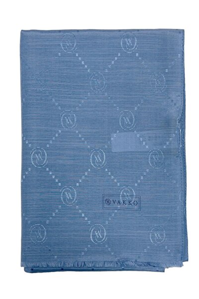 Vakko Βαμβακερό μεταξωτό σάλι - Μονόγραμμα - Ανοιχτό μπλε τζιν