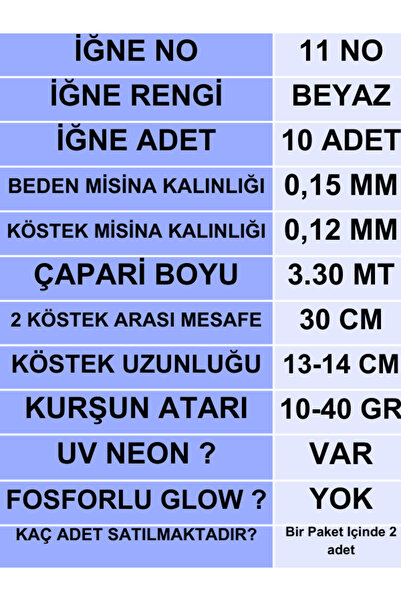 ea genset İstavrit Çaparisi 15x12 Beden İnce 40gr Uv Neon Fıstık Yeşili Sim 11 No Beyaz 10 İğne 2li Paket