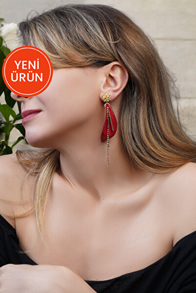 pınarturhan Kırmızı Piton Deri Zeytin Yaprak Figür Altın Kaplama El Yapımı Pi...