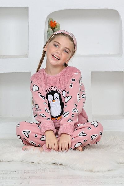 AGAFYA Kapitex 4992 Girl's Penguin Fleece Long Sleeve Pajama Set