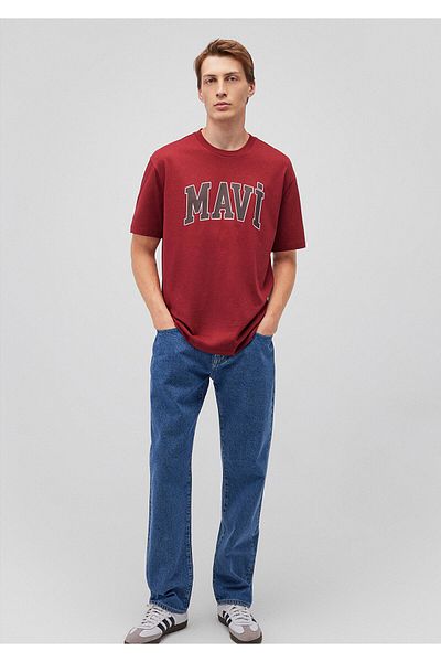 Mavi Logo Printed Claret Red T-Shirt Loose Fit 0611711-85465