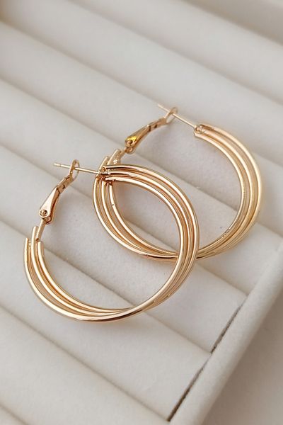 COSİTA Gold Elegant Earring Design with Multiple Ring Detail