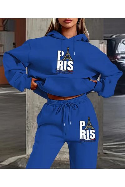 trend selection Eiffel Paris France nyomtatott uniszex oversize kapucnis tréningruha szett - alsó felső szett