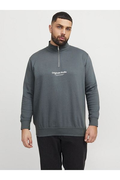 Jack & Jones Plus Sweatshirt mit halbem Reißverschluss Plus Size Bedrucktes Sweatshirt mit halbem Reißverschluss