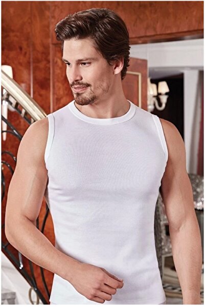 Berrak Ανδρικό λευκό μονό ριμπ αμάνικο σώμα MBR1012