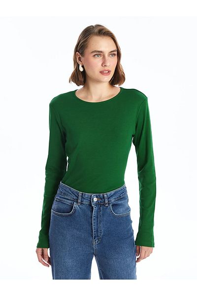 LC Waikiki LCWAIKIKI Basic Green Crew Neck Απλό μακρυμάνικο γυναικείο κορμάκι