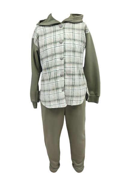 Moonstar Boy's Hooded Snap Closure Lumberjack Cardigan Bottom Tracksuit Set