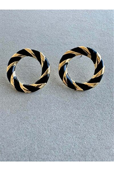 Pelin Aksesuar Siyah Mineli Daire Küpe