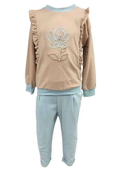 Moonstar Girls' Embroidered Ruffle Detail Elastic Waist Pocket Trousers Sweatpants Seasonal Suit