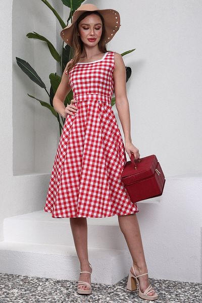 KÜÇÜĞÜM BUTİK Κόκκινο φόρεμα με μοτίβο Gingham με τετράγωνο λαιμό